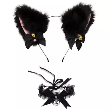 Кошачьи ушки Кошачьи ушки Комплект костюма Школьный рождественский костюм [SANJAOYEE] Повязка на голову, Косплей, Ожерелье, 2, Аксессуар, Фестиваль, Бал, Хэллоуин,