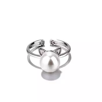 Кошачьи ушки жемчужные кошачьи серьги-гвоздики женские простые милые милые темпераментные дневные универсальные серьги Copper (White Gold)