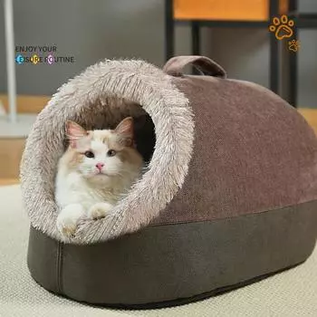 Кошачья будка для животных, полностью закрытый большой шарф, плюшевые принадлежности, портативное тепло M 40*36*28cm