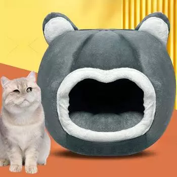 Кошачья будка, зимняя теплая закрытая плюс бархатная круглая будка для домашних животных будка для домашних животных M