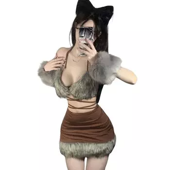 Кошачья Девушка Косплей Сексуальная Эротика Кошачья Грудь Открытые Кошачьи Уши Милый Пушистый Кошачий Костюм Мо на Хеллоуин Повязка На Голову Кошачьи Уши Экстремальное Искушение Бикини Нижнее Белье