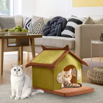 Кошачья кровать, домик, хижина, укрытие для котенка, нескользящая, съемная, моющаяся, для кролика, котенка, щенка, удобная пещера S