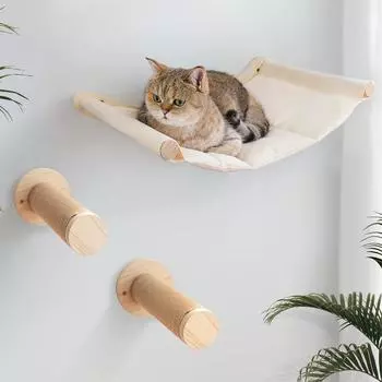 Кошачья кровать, настенный гамак для больших кошек или котят, деревянные и сизалевые веревки, настенные полки и жердочки, кровать, мебель, прыжки United States
