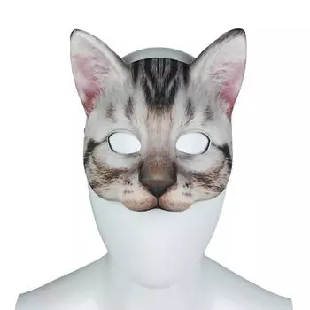 Кошачья маска на Хэллоуин, на половину лица, реалистичная кошачья маска, реквизит для игр на вечеринке, маска для вечеринки с животными, унисекс, реквизит для косплея