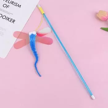 Кошачья палочка-дразнилка с блестками и большими глазами, Игрушка для кошек «Стрекоза», Интерактивная палочка-дразнилка оранжевый