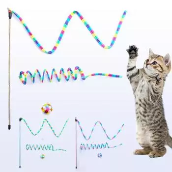 Кошачья палочка с длинным шестом для снятия давления, эластичный шарик, мультяшный тип, палочка для кошек, дразнилка для домашних животных разноцветный