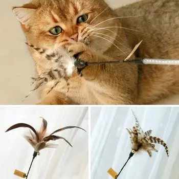 Кошачья палочка с перьями и колокольчиками Эргономичная ручка Гладкий край Устойчив к укусам Избавляет от скуки ПВХ A