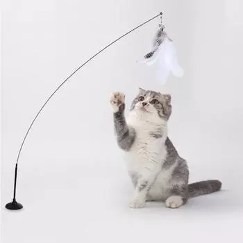 Кошачья палочка, тизер для кошек, имитация мыши, интерактивная игрушка, забавная мышь с перьями и колокольчиком для котенка, игровая палочка с присоской, игрушка для кошек 1pc чёрный