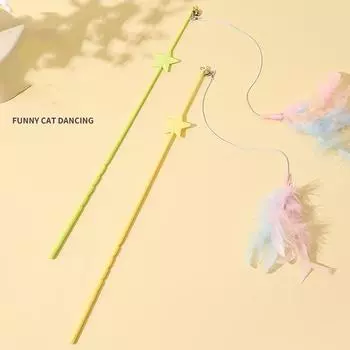 Кошачья палочка-трекер Кошачья яркая палочка Длинный шест Цветное перо с колокольчиком Устойчивая к укусам палочка-трекер для кошек зелёный