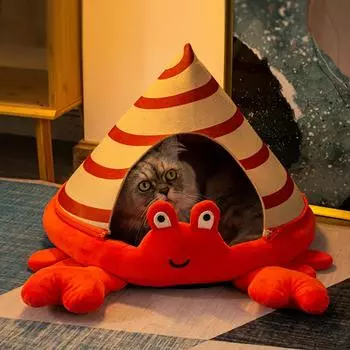 Кошачья пещера дом 4 сезона Универсальный теплый полузакрытый съемный милый лежак пещера для котенка отшельника