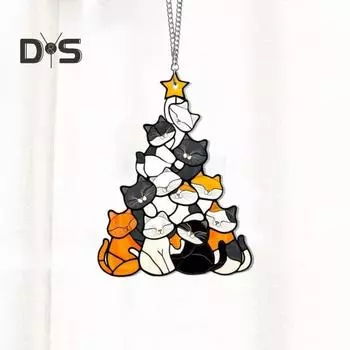 Кошачья рождественская елка, ловец солнца, акриловые, сложенные котята, подвесное украшение, красочное рождественское украшение для окон в виде кошачьей елки S B