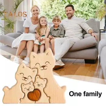 Кошачья семья головоломка орнамент деревянные головоломки кошки украшение для дома настольный декор фигурка кошки подарок на день рождения рождество для мамы папы бабушки дедушки 2pcs