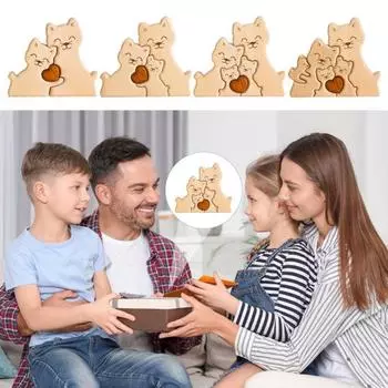 Кошачья семья головоломка орнамент деревянные головоломки кошки украшение для дома настольный декор фигурка кошки подарок на день рождения рождество для мамы папы бабушки дедушки 2pcs