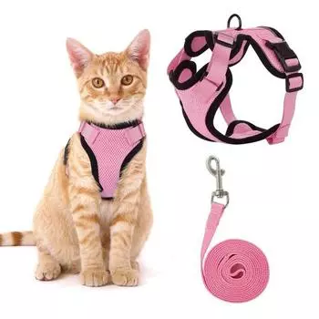 Кошачья шлейка и поводок для прогулок, регулируемый, устойчивый к побегу, жилет для котят, шлейка со светоотражающими полосками для котят средних и больших размеров M небесно-голубой