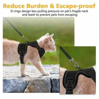Кошачья шлейка и поводок для прогулок, регулируемый, устойчивый к побегу, жилет для котят, шлейка со светоотражателями XS небесно-голубой