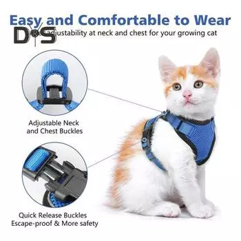 Кошачья шлейка и поводок для прогулок, регулируемый, устойчивый к побегу, жилет для котят, шлейка со светоотражающими полосками для котят средних и больших размеров S розовый