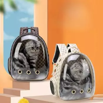 Кошачья сумка, рюкзак для выгула домашних животных, портативная кошачья космическая капсула, шахматная доска, полностью прозрачный портативный рюкзак, сумка для кошек 42*32*28cm