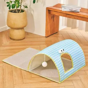 Кошачья женщина Туннель Летний прохладный матрас Ротанг Кошачье гнездо Кошачий домик для игр и сна Гнездо для питомцев Кошачья вилла Комната для кошек Blue mat tunnel