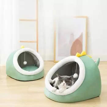 Кошачий домик полузакрытый домик и будка в форме динозавра для кошек Зимний теплый домик для глубокого сна для кошек Зимние принадлежности S