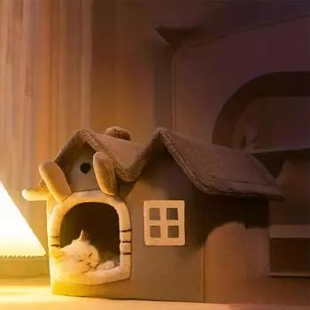 Кошачий домик с двойной крышей, домик для собак, универсальный дом на все времена года, кровать для маленькой собаки, чтобы сохранять тепло, съемные и моющиеся принадлежности для домашних животных S 39*34*32cm