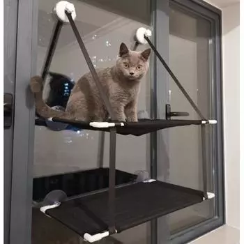 Кошачий гамак на присоске, подоконник, кошачий гамак, летний дышащий сетчатый двухслойный подвесной гамак для домашних животных, кровать для кошки 1pcs-Single storey чёрный