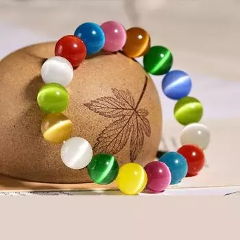 Кошачий глаз бусины браслеты кристалл камень радуга аура красочные женские счастливые украшения подарки для девочек 8mm