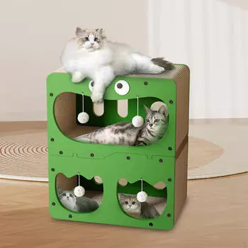 Кошачий Гофрированный Дом Игра Упражнения и Игра 2-этажный Укромный Кондо Скребок для