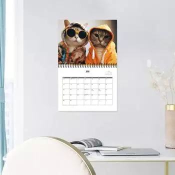 Кошачий календарь на 2025 год, спиральный двухпроводной переплет, еженедельный ежемесячный планировщик, украшение для дома, офиса, гостиной, настольный календарь Cat