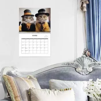 Кошачий календарь на 2025 год, спиральный двухпроводной переплет, еженедельный ежемесячный планировщик, украшение для дома, офиса, гостиной, настольный календарь, подарок на день рождения Cat