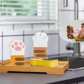 Кошачий коготь Чистка Губка Блок Симпатичный Мультфильм Бытовая кухня Принадлежности для мытья посуды Щетка Для горшка Волшебная салфетка Чистка Pad Миска Кастрюля Кастрюля Щетки Очиститель for dishes