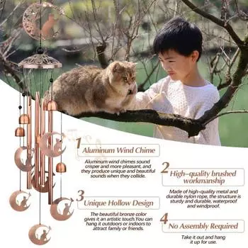 Кошачий колокольчик для улицы, домашний ловец ветра, украшение из металла, мемориальный колокольчик для кошек, для сада, патио, домашнего декора A