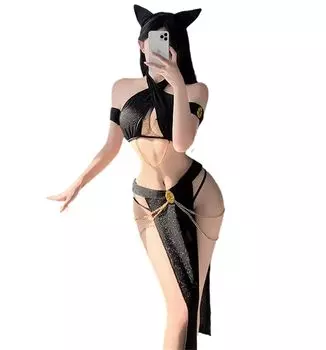 Кошачий косплей белье сексуальный костюм японская одежда популярный комплект кошачьих ушек и хвоста купальник сексуальное и экстремальное белье китайский стиль открытая грудь сексуальный купальник