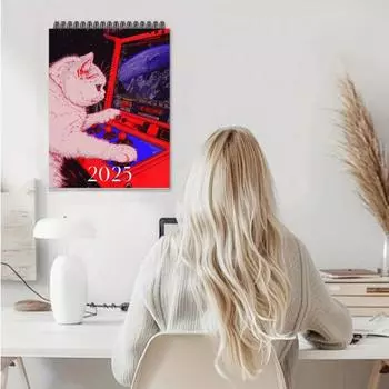 Кошачий настенный календарь 2025 года, ежемесячный планировщик на тему кошек, домашний офис, органайзер для любителей кошек фиолетовый