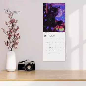 Кошачий настенный календарь 2025 года, ежемесячный планировщик на тему кошек, домашний офис, органайзер для любителей кошек фиолетовый
