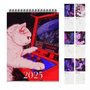 Кошачий настенный календарь 2025 года, ежемесячный планировщик на тему кошек, домашний офис, органайзер для любителей кошек фиолетовый