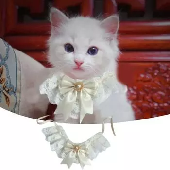 Кошачий шейный платок, кружевной лоскутный наряд, элегантное ожерелье для домашних животных, кошки, собаки, нагрудник с бантом XL белый