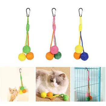 Кошачий сизальный мяч, красочная игрушка со звуком для увлекательной игры, инструмент для зубов котенка, комнатный кошачий мяч, веревка для царапин A