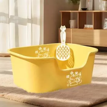 Кошачий туалет большой емкости, песочница для кошек, полузакрытый, брызгозащищенный лоток для домашних животных с совком для уборки, лоток для кошек и собак 50x40x22CM синий