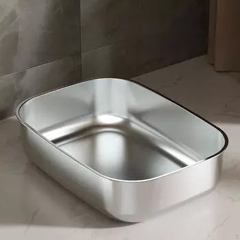 Кошачий туалет из нержавеющей стали, лоток для помещений, принадлежности для туалета домашних животных, открытый сверху прочный кошачий горшок