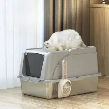 Кошачий туалет из нержавеющей стали, полностью закрытый, легкоочищаемый, большой, герметичный, для кошачьих туалетов, товары для животных 40.5x42x62cm серый