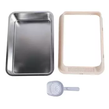 Кошачий туалет из нержавеющей стали, прочный, легко моется, не разбрызгивается, высокие борта, металлический кошачий туалет Large бежевый