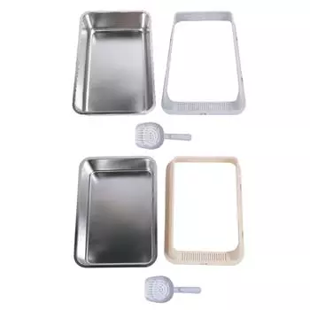 Кошачий туалет из нержавеющей стали, прочный, легко моется, не разбрызгивается, с высокими бортами, металлический лоток для кошачьего туалета Grey Small 50 X 35 X 19cm / 19