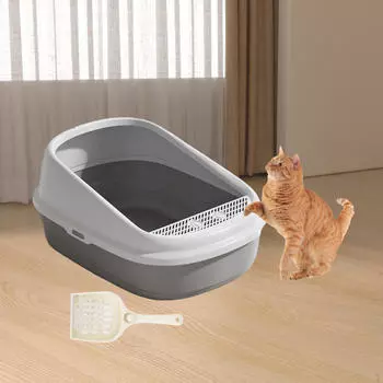 Кошачий туалет, кошачий туалет, удобная переноска, с совком, подстилка для чистки кошачьего туалета L gray
