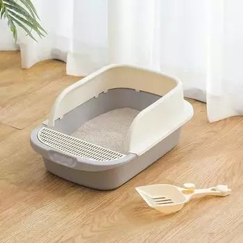 Кошачий туалет, переносной лоток для домашних животных, съемный полузакрытый лоток для кошачьего туалета, туалет для кроликов, средних и больших кошек, мелких животных S 42x30x13cm серый