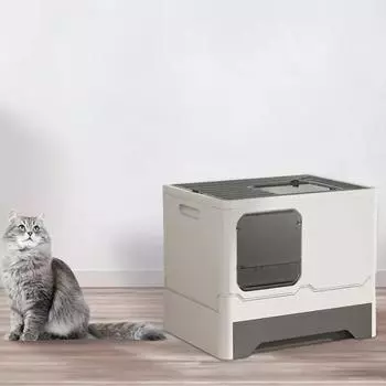 Кошачий туалет с двойной дверью, закрытый кошачий туалет, кошачий туалет с лотком, выдвижным лотком и совком белый