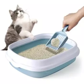 Кошачий туалет с защитой от брызг и совком для просеивания мусора, съемный полузакрытый туалет для мелких животных синий