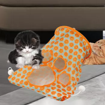 Кошачий туннель, сумка, дрель, развлечение с шариками, укромное место, портативная складная интерактивная игрушка для домашних животных Orange