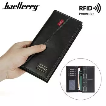 Кошельки Baellerry с защитой RFID, винтажный дизайн, мужской держатель для карт, складной длинный кошелек 18.5cm*9cm*2cm коричневый