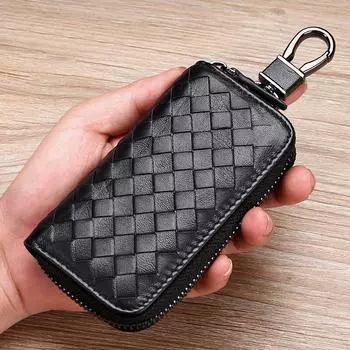 Кошельки для ключей из натуральной кожи, плетение на молнии, стильная сумка для ключей от автомобиля, многофункциональный футляр для карт, мужские и женские держатели для ключей, ключницы чёрный