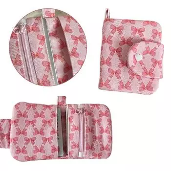 Кошельки для монет с бантом и принтом, холщовый маленький кошелек на молнии, большой вместительный держатель для карт, повседневная сумка для хранения для женщин и девочек